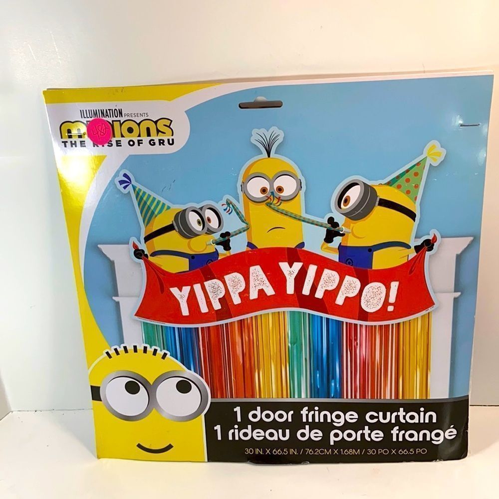 Minions The Rise of Gru Birthday Party Rainbow Door Fringe Curtain. All ages